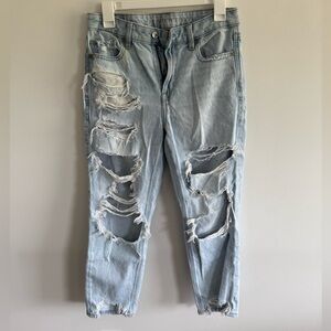 American Eagle Outfitters Women’s Distressed Light Blue Straight Leg Jeans